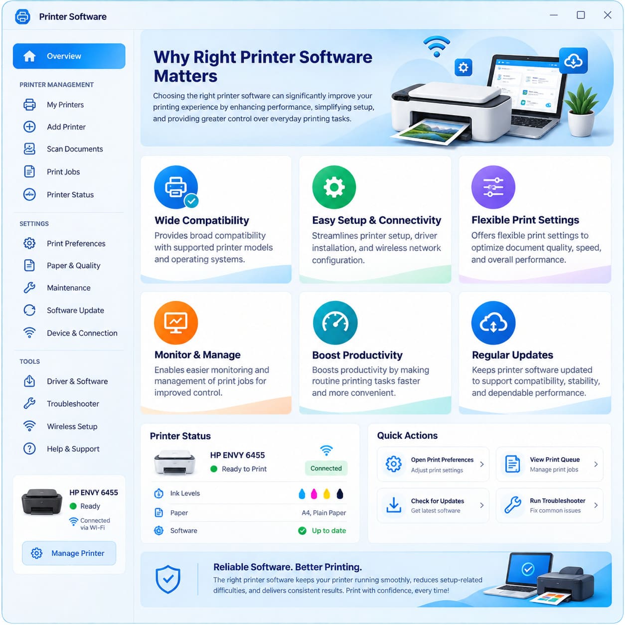 Printer software interface